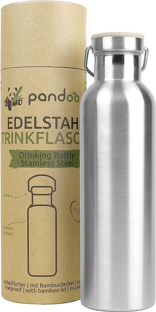 Edelstahl Trinkflasche mit Bambusdeckel, isoliert, 750 ml Produktbild 