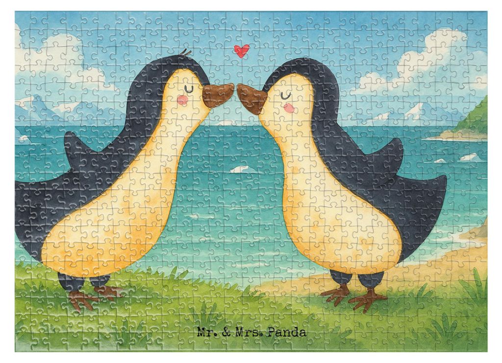 Mr. & Mrs. Panda Puzzle Pinguine Kuss Design 551 Teile - Weiß - Geschenk, Puzzlespiel, für Freundin, Hochzeitstag, 300, Valentinstag, 500, Mitbri...