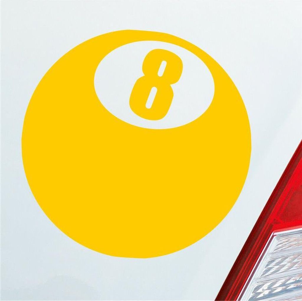 Auto Aufkleber Billard Kugel Ball Nummer 8 schwarze Acht 10x10 cm Gelb Sticker Heckscheibenaufkleber