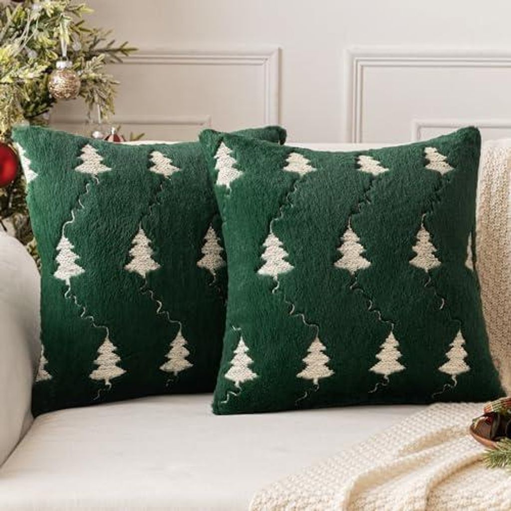 MIULEE Weihnachten 2er Set Kissenbezug Weihnachtskissen Dekokissen Künstlich Pelz Plüschkissen Kissenbezüge für Wohnzimmer Sofa Schlafzimmer, W...