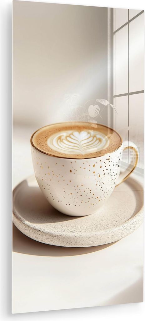 MuchoWow Glasbilder - Bilder auf Wandbild - Foto auf Glas Cappuccino - Schaumstoff - Schale - Beige 40x80 cm Wanddekoration aus Glas - Acrylglasbil...