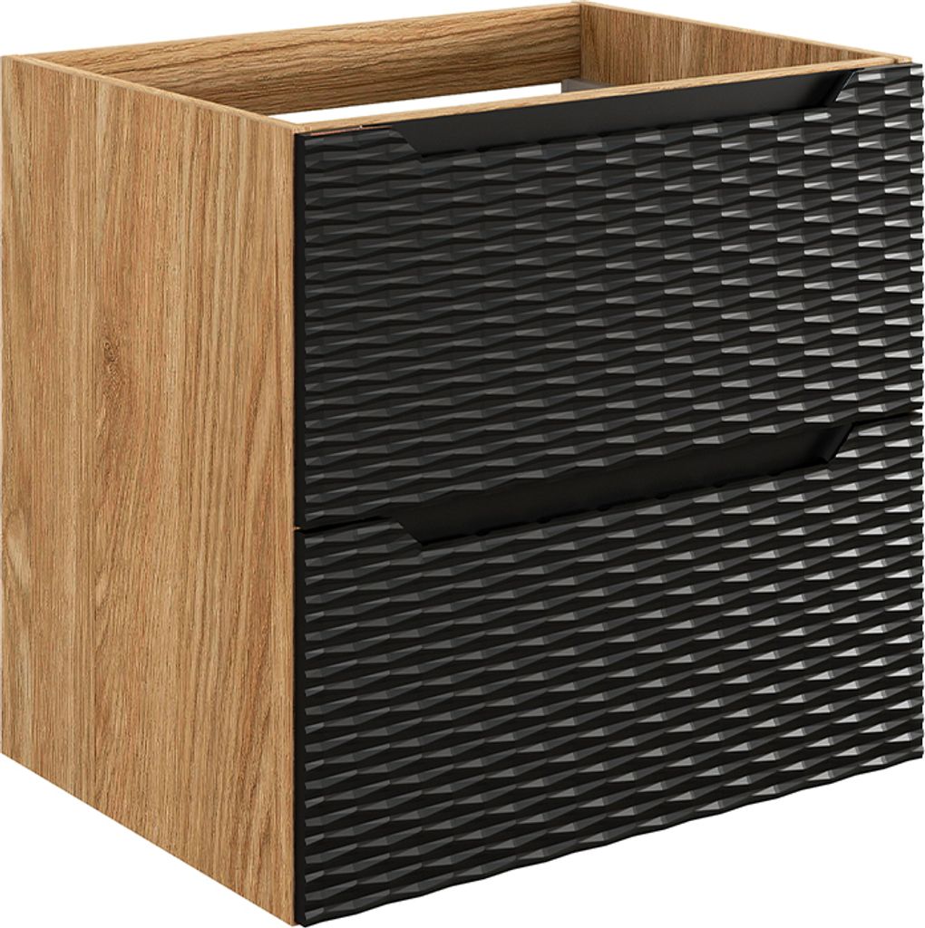 Waschtischunterschrank 60cm Elora mit 2 Schubladen, Schwarz und Holzoptik