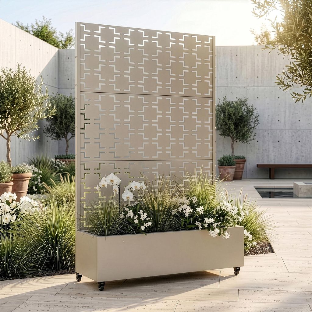 Trennwand ‘Aaskis’ mit Blumenkasten Rollen Stahl 190 x 120 Produktbild 