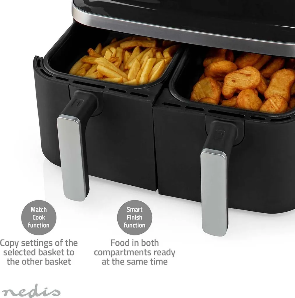 Friteuse Air Chaud Nedis 2600W Double Compartiment KAAF320BK