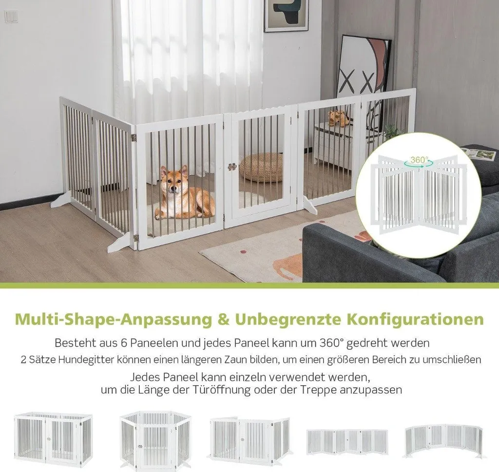 Barrière pour chien avec 6 panneaux blanc, parc autoportant 366 x 80 cm