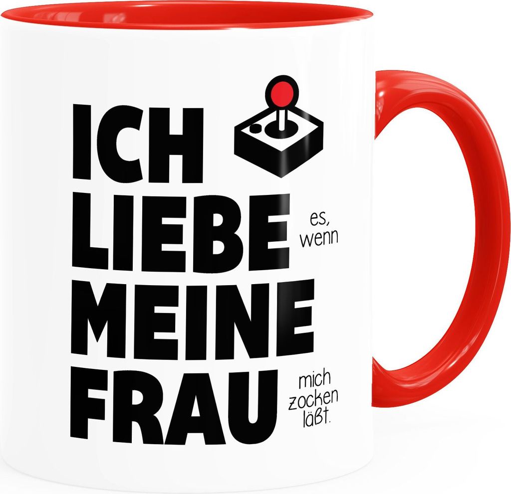 Kaffee-Tasse Ich liebe es wenn meine Frau mich zocken lässt Geburtstags-Gchenk Gamer Zocker Liebeserklärung Moonworks rot Keramik-Tasse