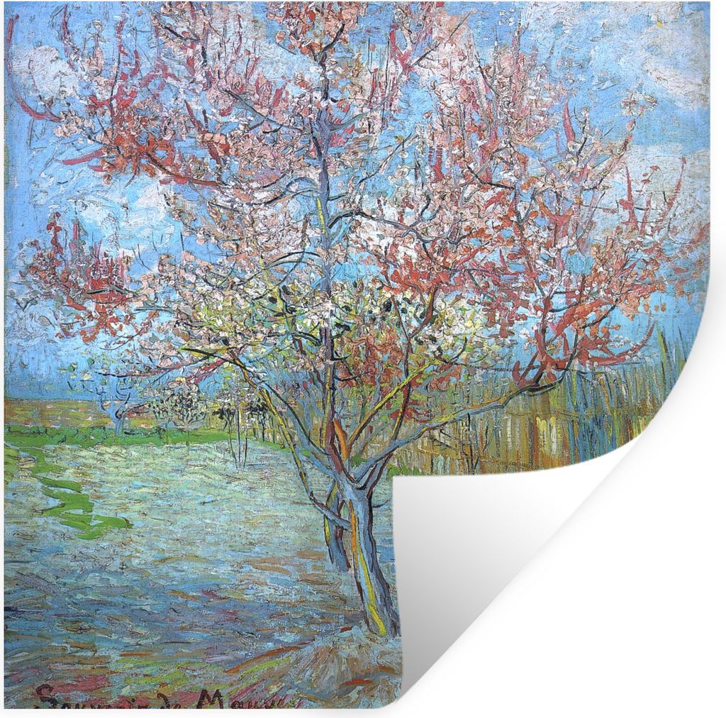MuchoWow Wandtattoo Wandsticker Wandaufkleber Der rosa Pfirsichbaum - Vincent van Gogh 100x100 cm Selbstklebend und Repositionierbar - Wierderver...