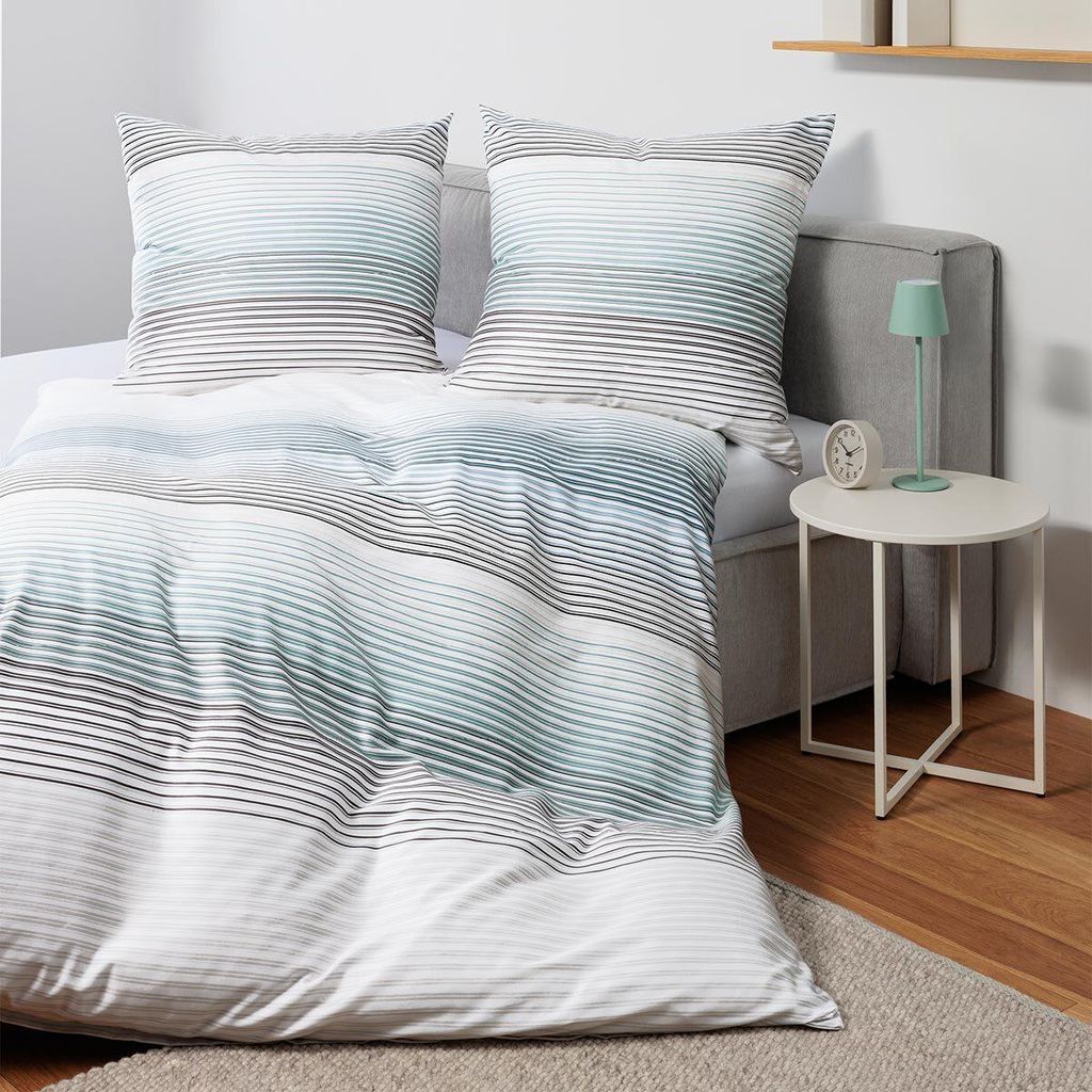 Janine Mako-Satin Bettwäsche J.D. 87113 silber blau 135x200 Produktbild 