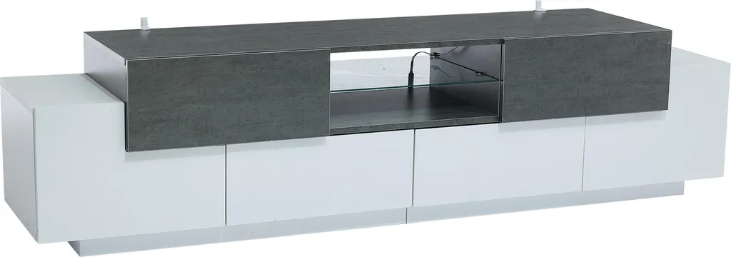 Console multimédia LED et commode basse grise et blanche pour salon chic - 7