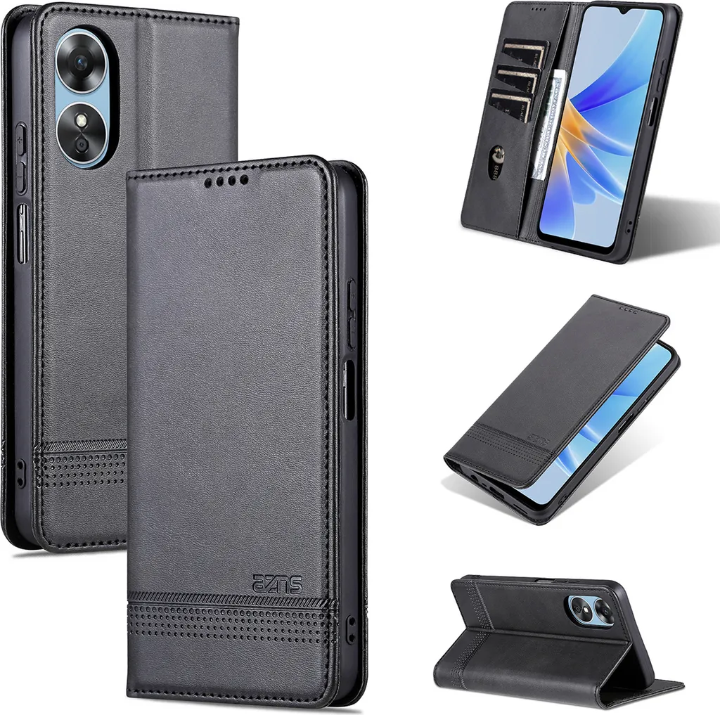 Ultima Chiamata: Custodia Oppo A17 Pelle Nera - Portafoglio + Stand