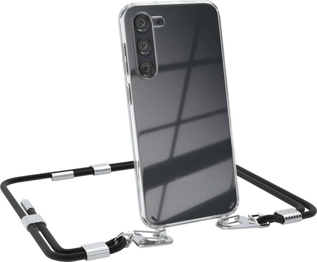 EAZY CASE Handykette für Samsung Galaxy S23 Plus, Transparente Silikonhülle mit Band, Clear Case, abnehmbar in Schwarz