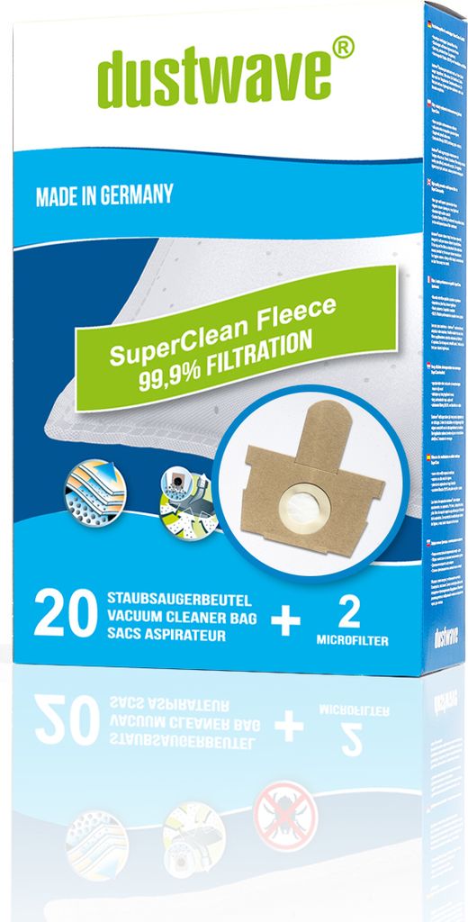 Megapack - 20 Staubfilterbeutel | Filtertüten passend für Menalux - 2306 Staubsauger - dustwave Markenstaubbeutel / Germany + inkl. Microfilter