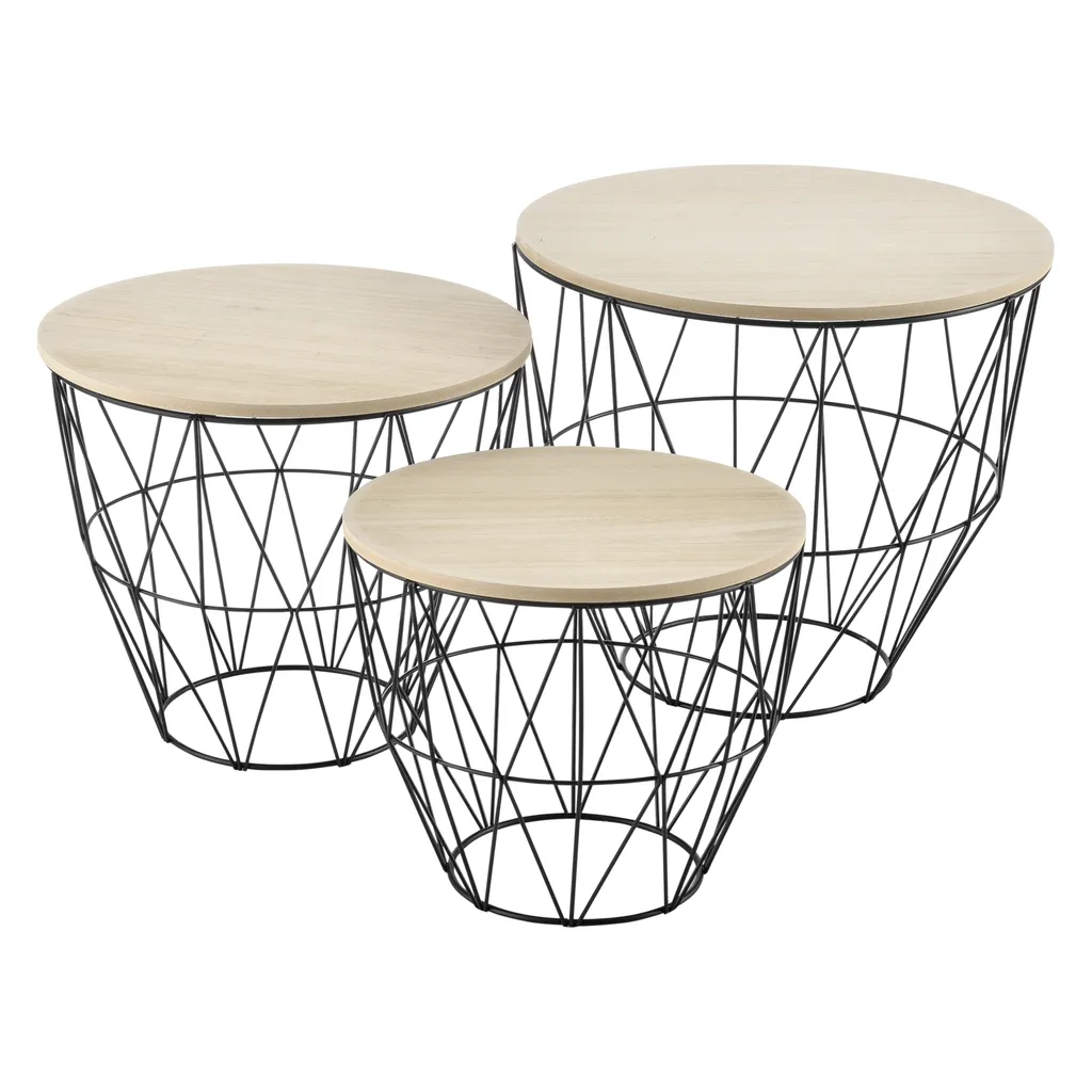 Set 3 Tavolini Design en.casa - Icona Industrial Rovere e Metallo Nero