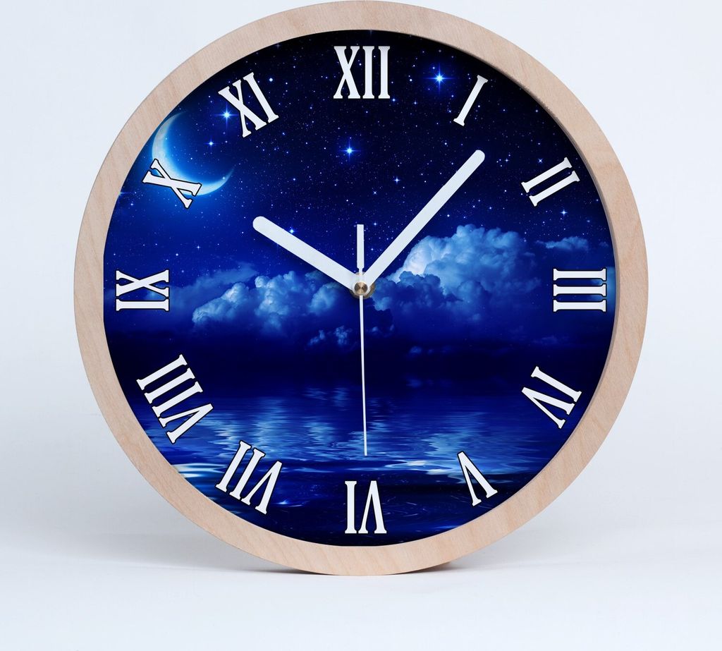 Holzuhr 30fi cm wanduhr - weiße Spitzen - Himmel in der Nacht