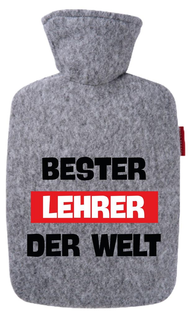 Huuraa Wärmflasche Bester Lehrer der Welt 1,8 Liter Filz Classic Filzbezug Bettflasche Geschenkidee