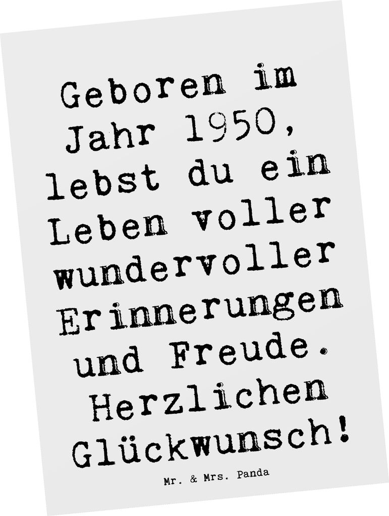 Mr. & Mrs. Panda Postkarte Spruch 1950 Geburtstag - Weiß - Geschenk, einzelkarte, Ansichtskarten, Geburtstagsgeschenk, Grußkarte, Alter, Ansichts...