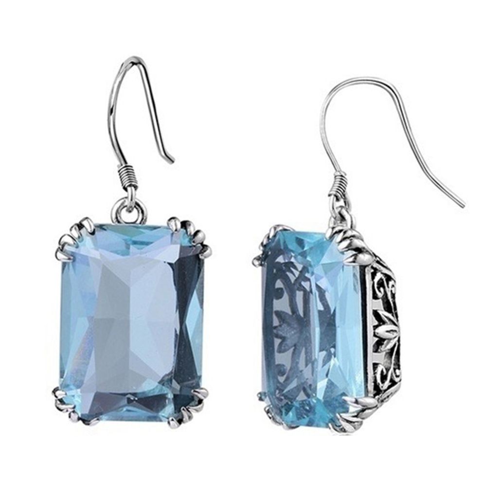 Mode elegante große Strass eingelegte Frauen baumeln Haken Ohrringe Schmuck Geschenk-Himmelblau