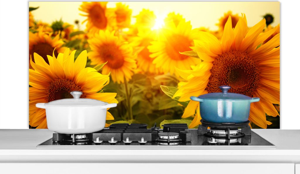 KitchenYeah Spritzschutz Küche - Küchenrückwand - Wandschutz für Herd und Spüle - Sonnenblume - Gelb - Blumen - Sonne 120x60 - Alu-Dibond (...