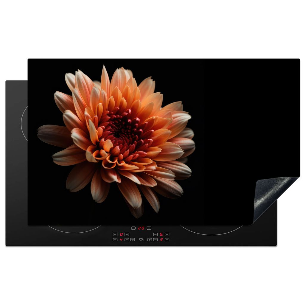 KitchenYeah Herdabdeckplatte Blumen - Orange - Natur - Chrysantheme - Schwarz , 83x51cm, Küche Deko, Glaskeramikkochfeld Herdabdeckung, Abdeckpl...