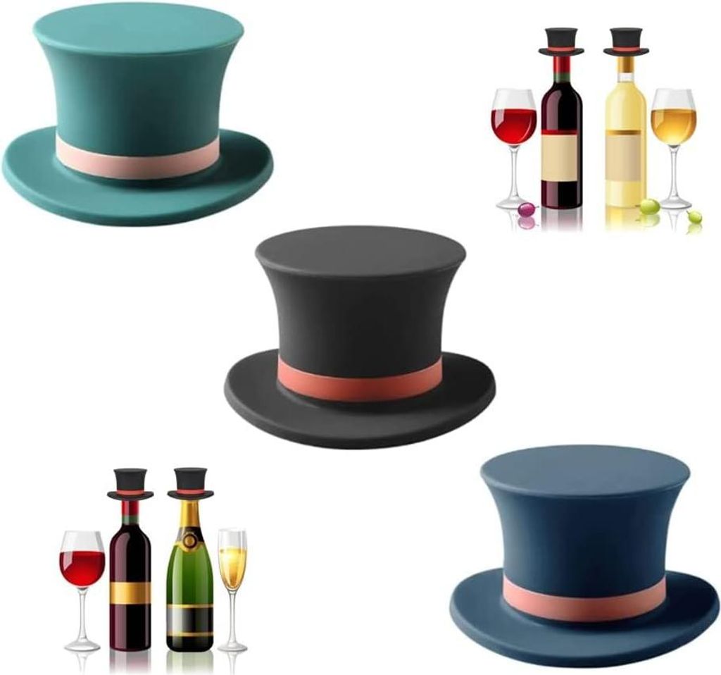 3 Stück - Weinstopper - Silikon Weinflaschenstopper - Lustige wiederverwendbare Weinflaschenstopper - Weinflaschenstopper - Kronkorken - Blau Schw...