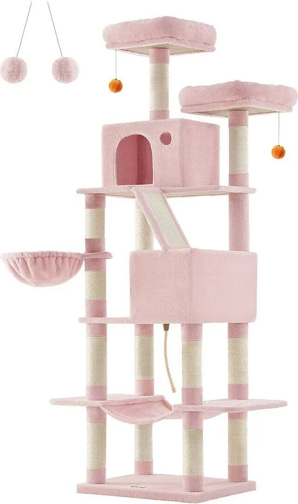 Arbre d'escalade stable de 23 kg en bois et peluche rose pastel
