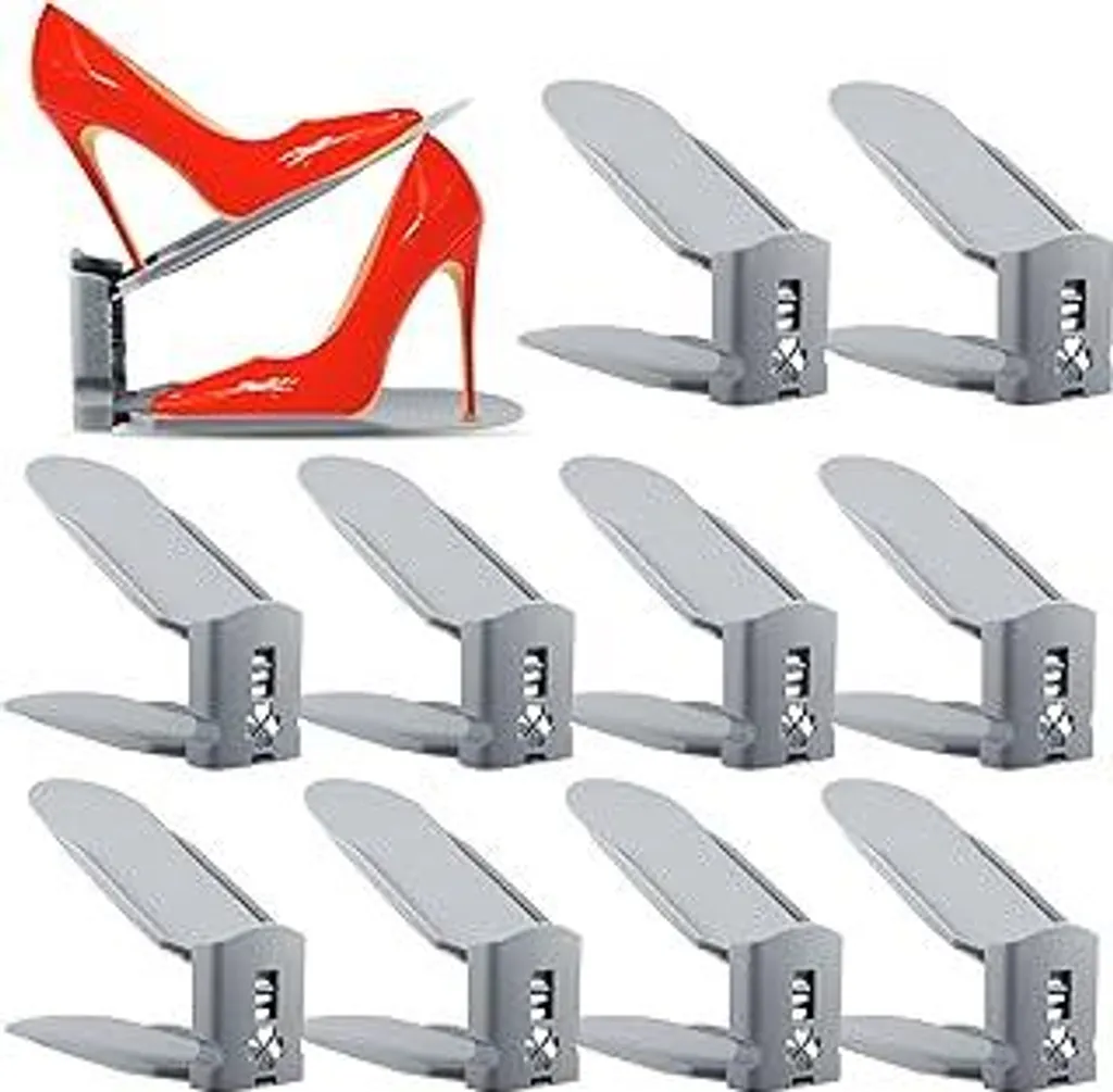 10 Pezzi Scaffali Regolabili per Scarpe Grigio - Salvaspazio Antiscivolo