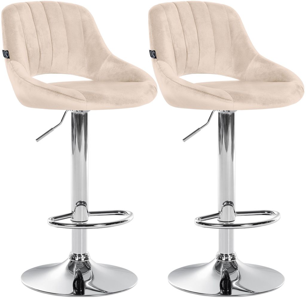 CLP 2er Set Barhocker Milet Samtbezug höhenverstellbar drehbar mit Rückenlehnen creme Material Gestell Metall in Chromoptik