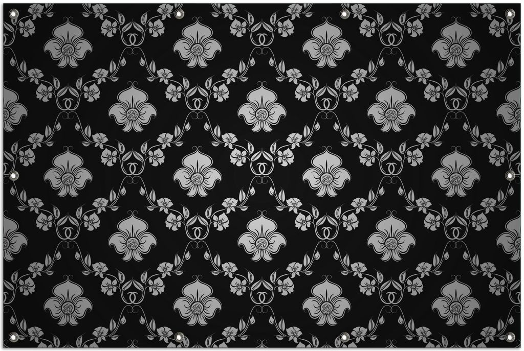 Wallario Outdoor-Poster für Garten oder Balkon, Motiv Grau-schwarzes Blumenmuster Damast, in ca. 100 x 150 cm