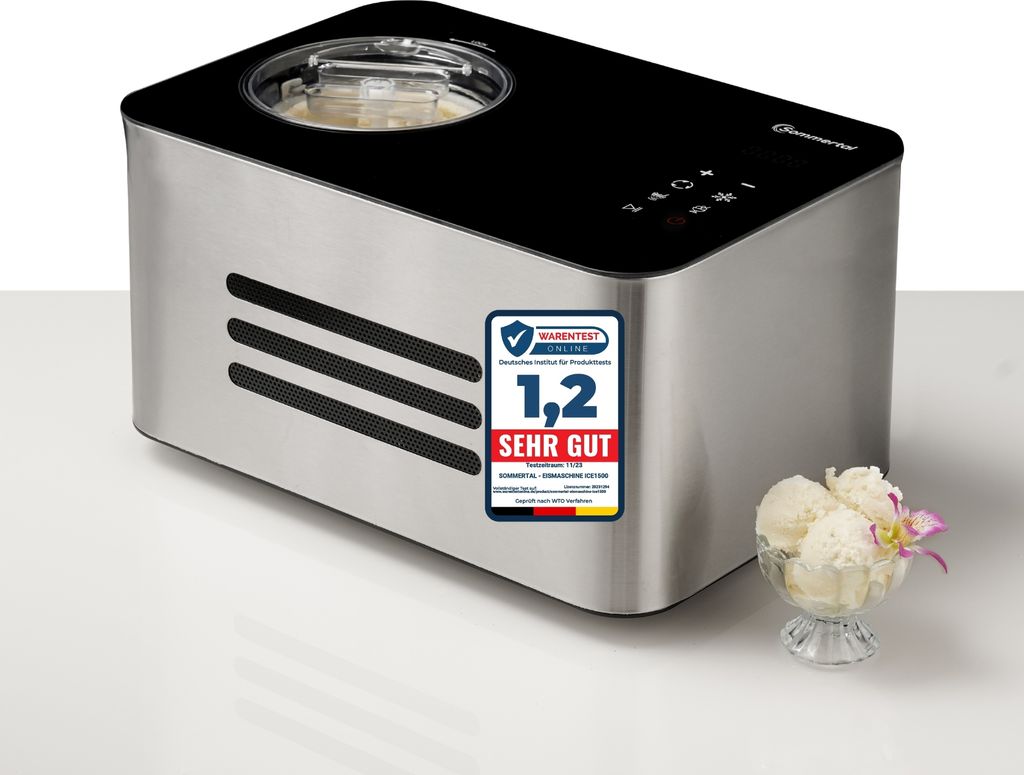 Sommertal Eiscreme Maschine ICE1500 3-in-1 Eismaschine, Milcheis & Sorbet, Eiscrememaschine aus Edelstahl mit Kühlhalte Funktion, Speiseeis zum se...
