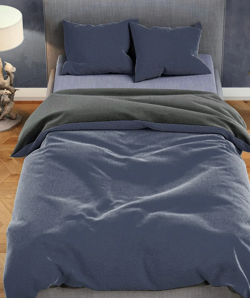 Set Copripiumino Peluche 200x220 - Invernale Blu Scuro con Zip