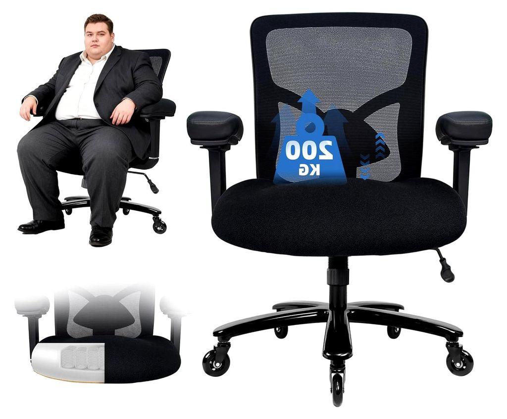 Großer und hoher Bürostuhl 200 kg - Ergonomischer Schreibtischstuhl mit breitem Sitz, Home Office Mesh Stuhl, Chefsessel mit Lendenwirbelstütze,...