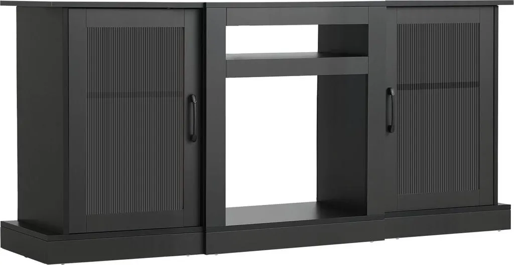 Meuble TV design avec portes en verre et gestion de câbles intégrée