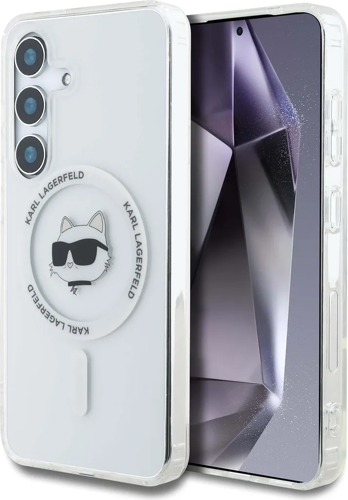 Cover Samsung S25 Karl Lagerfeld Button Choupette Logo MagSafe Bianca