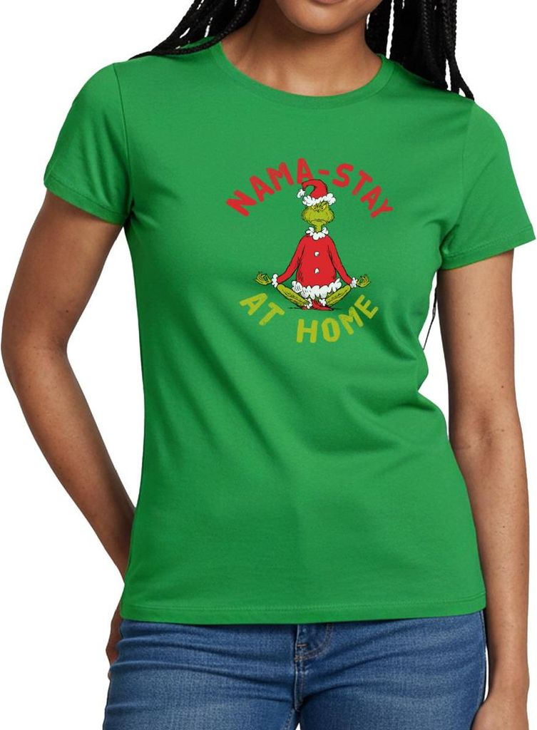 Spreadshirt Der Grinch Meditation Nama-Stay At Home Frauen T-Shirt, S, Kelly Green
