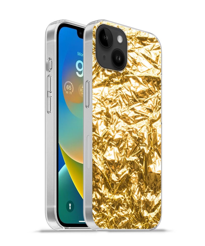 MuchoWow Handyhülle Schutzhülle Hülle für Apple iPhone 14 Plus - Soft case Goldfolie mit faltiger Textur Silikon Softcase Handy Hülle - Abbi...