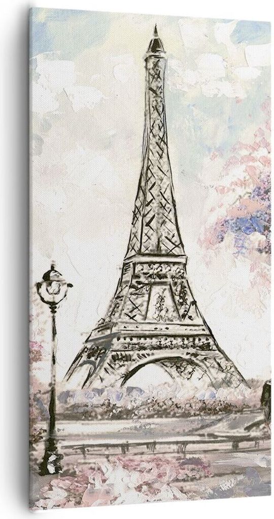 Bild auf Leinwand - Leinwandbild - Bäume Eiffle Paar Frankreich - 65x120cm - Wand Bild - Wanddeko - Leinwanddruck - Bilder - Kunstdruck - Wanddeko...