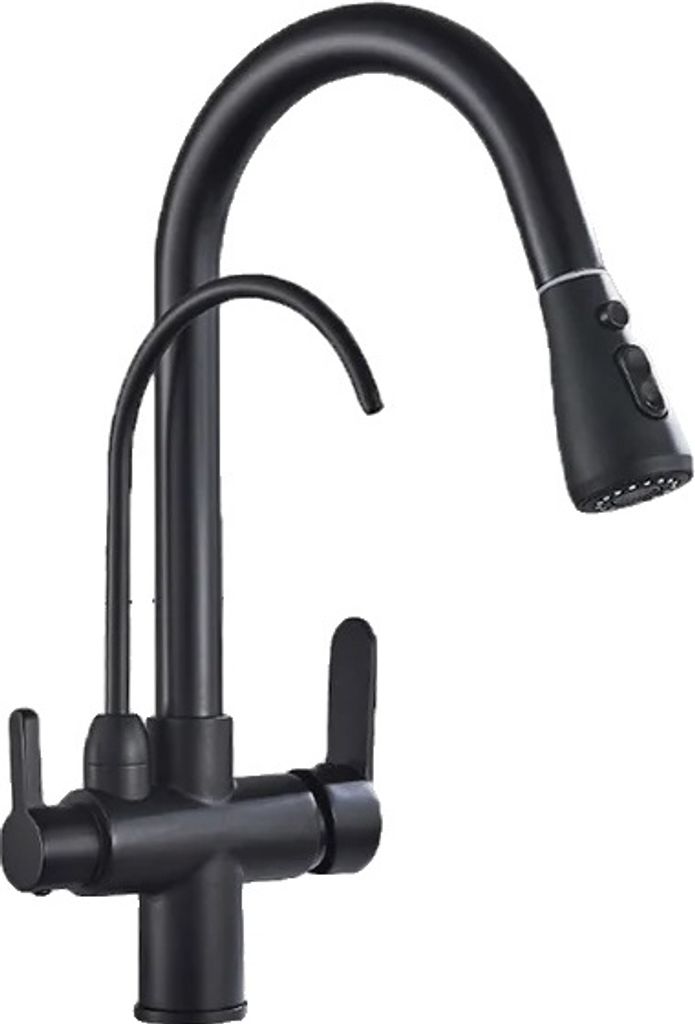 Küchenarmatur, Kalt- und Warmwasser, Doppelgriff-Design, Schwarz B