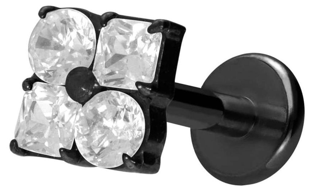 Ohrpiercing, Nasenpiercing Titan Labret mit Innengewinde KRISTALLBLUME Schwarz Stablänge: 6mm | Stabstärke: 1,2mm