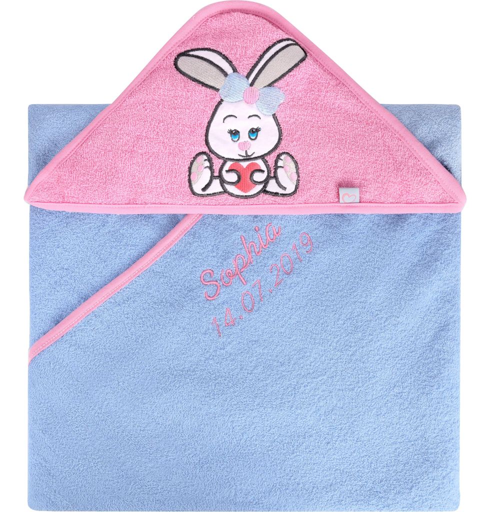 Be Mammy Kapuzenhandtuch Babyhandtuch aus Baumwolle bestickt mit Name und Geburtsdatum Standard 100 100cm x 100cm