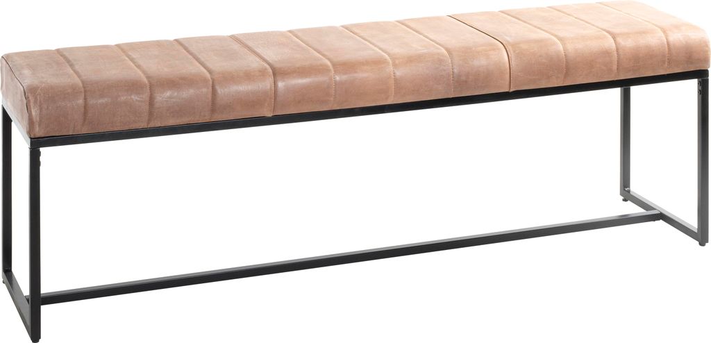 HAKU Möbel Sitzbank Bank braun, schwarz - Echt Leder, Metall, B/H/T: 150x48x38 cm