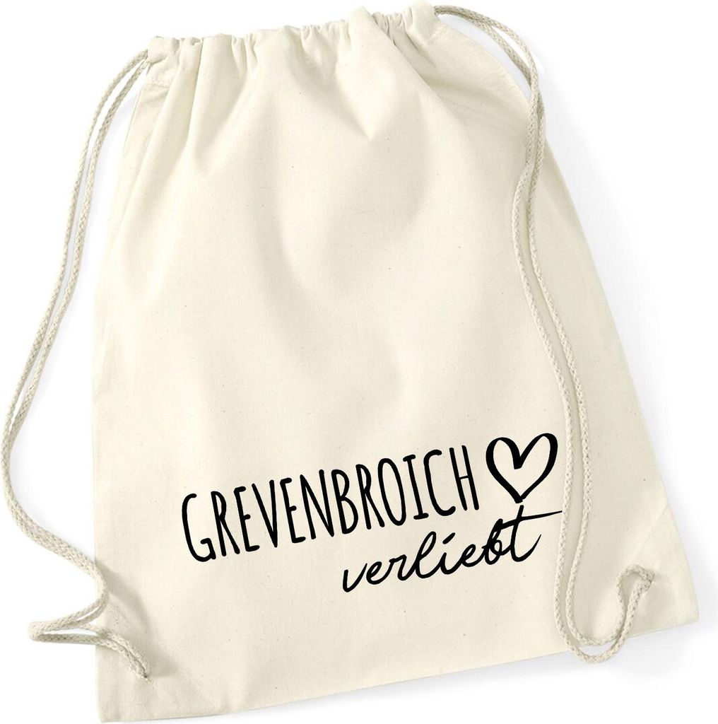 Huuraa Turnbeutel Grevenbroich verliebt 12 Liter Natural Baumwolle Rucksack Geschenkidee