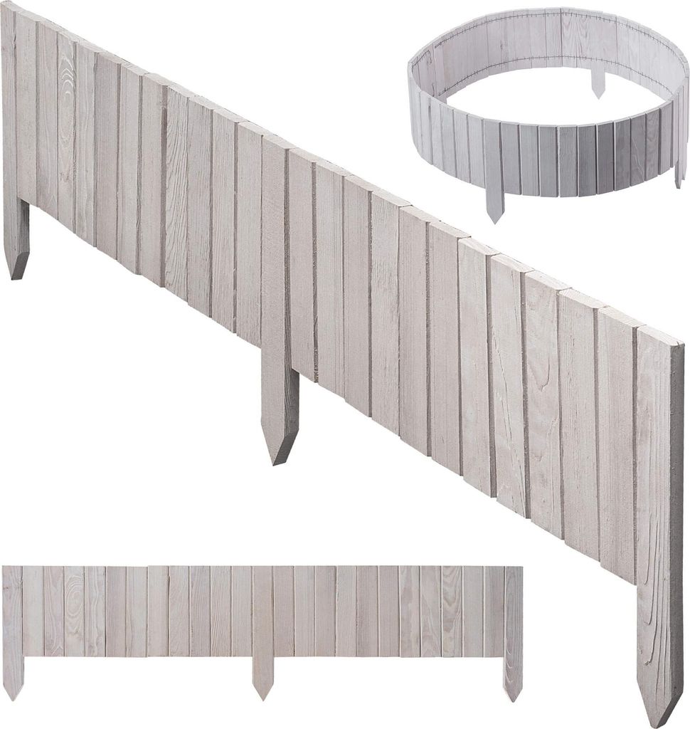 KADAX Rasenkante aus Holz, 116x20cm, Beeteinfassung, Beetumrandung, flexibler Holzzaun, Gartenzaun, Zaun für Garten, Beetbegrenzung (Weiß)