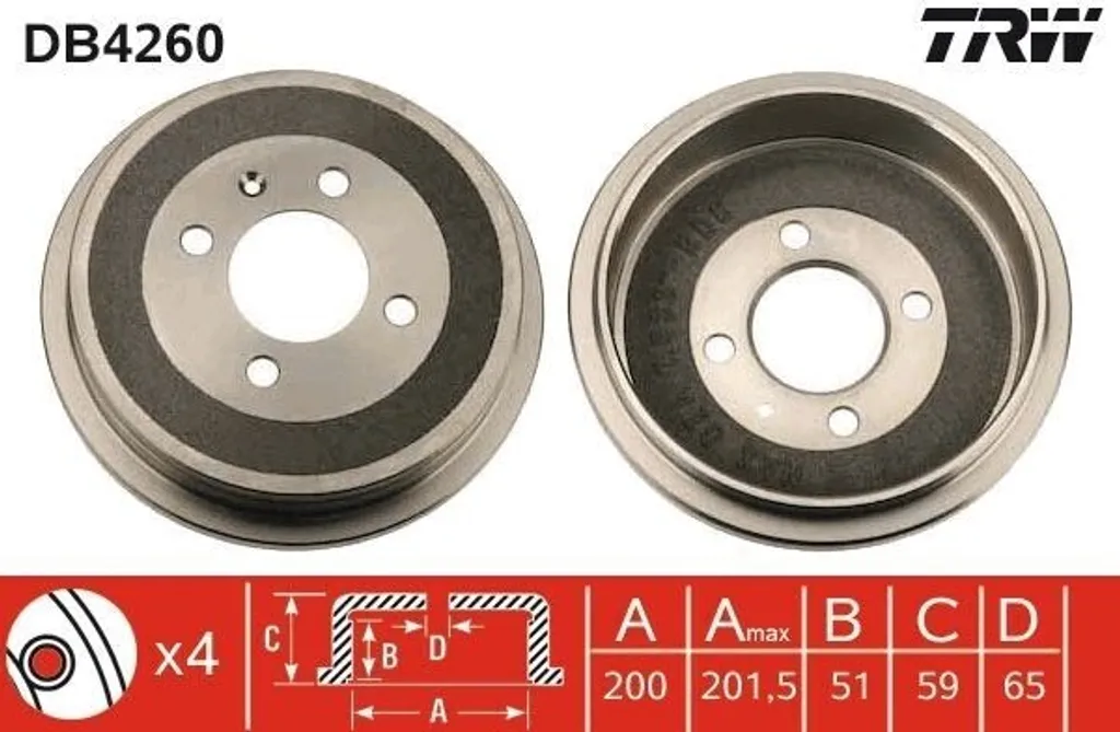 TRW DB4260 Tambour de Frein en Fonte Robuste pour Seat Ibiza et VW Polo 6N