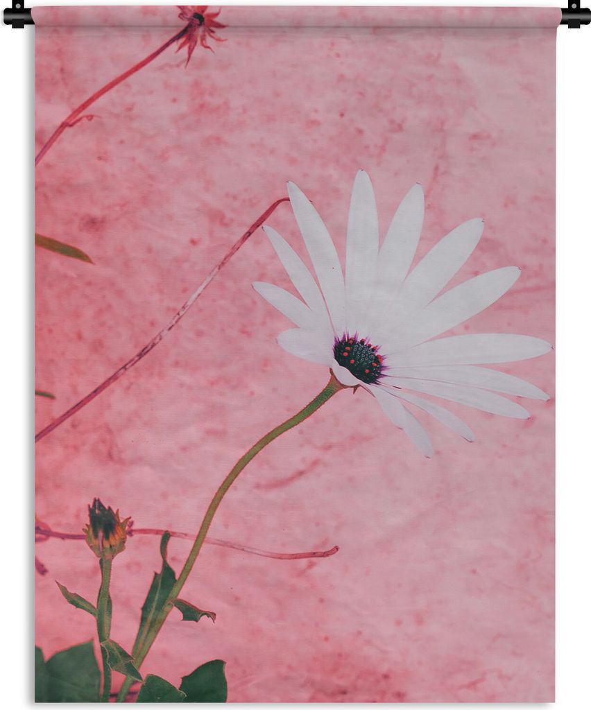 MuchoWow Wandteppich Wandbehang Blumen - Rosa - Vintage 150x200 cm Tapisserie Dekoration Wandtuch - Wandaufhängung - Moderner