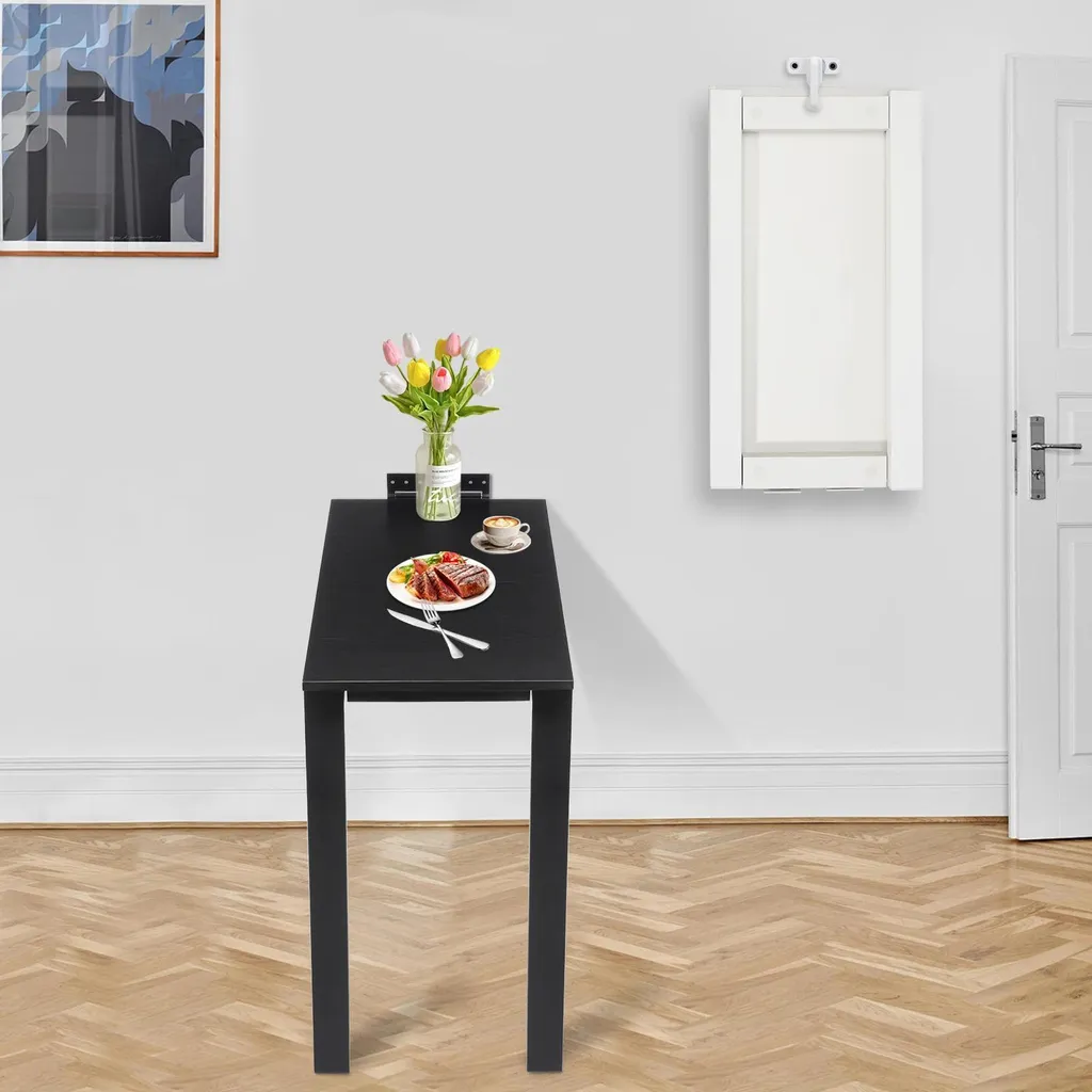 Table rectangulaire pliante murale noire - Mobilier gain de place - 3