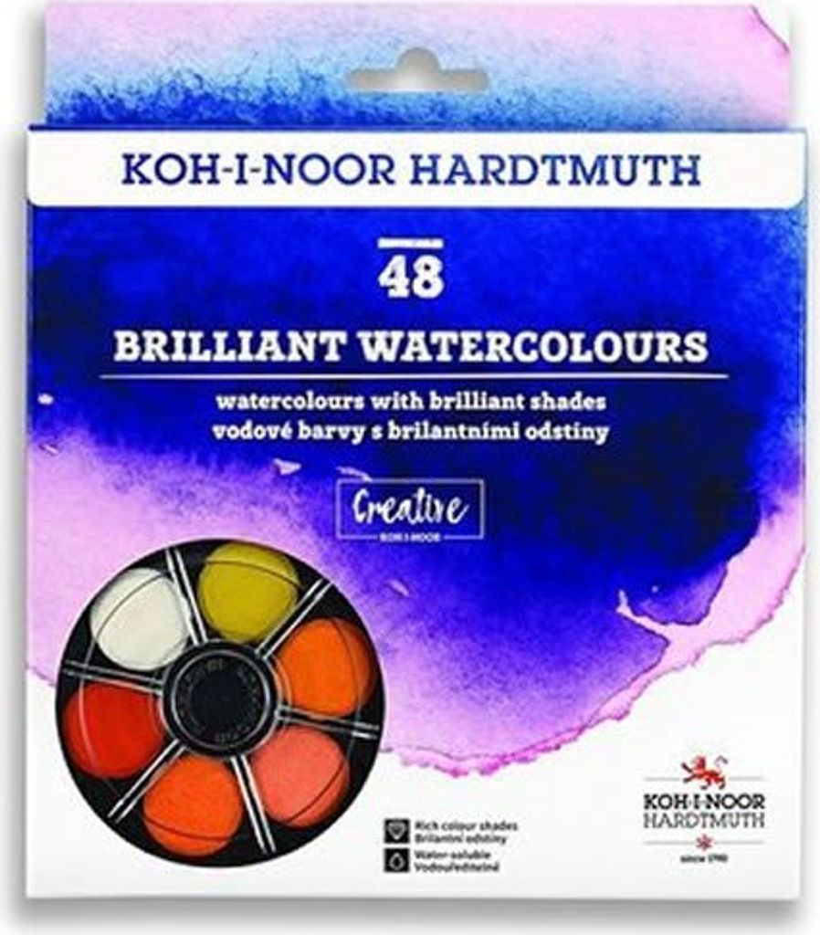 Koh-i-noor vodové farby/akvarely BRIILIANT round 48 farieb Obrázok produktu 
