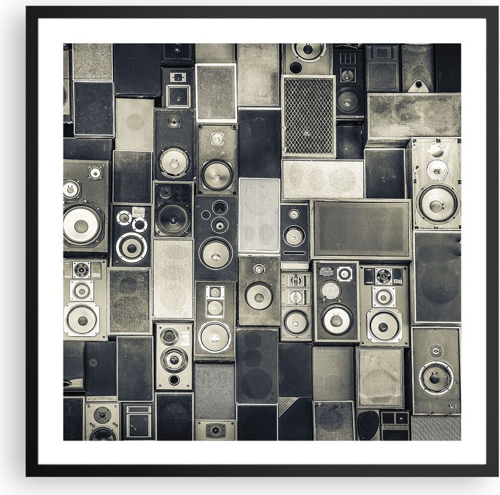 Gerahmtes Poster - Schwarzer Rahmen - Abstraktion Lautsprecher Grafik - 60x60 cm - Wand Bild - Wanddeko - Wandbilder - Wandposter - Bilderrahmen - ...