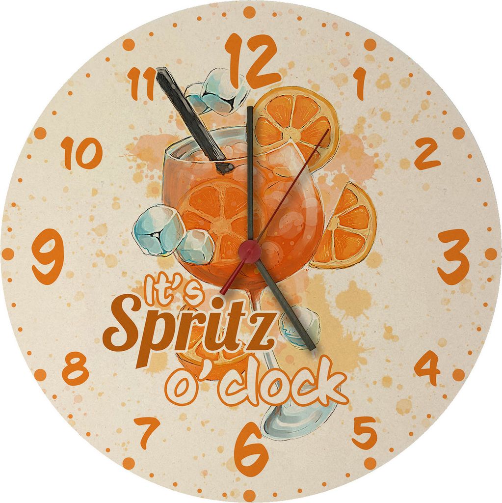 Cocktail Wanduhr aus MDF mit Spruch It's Spritz o'clock