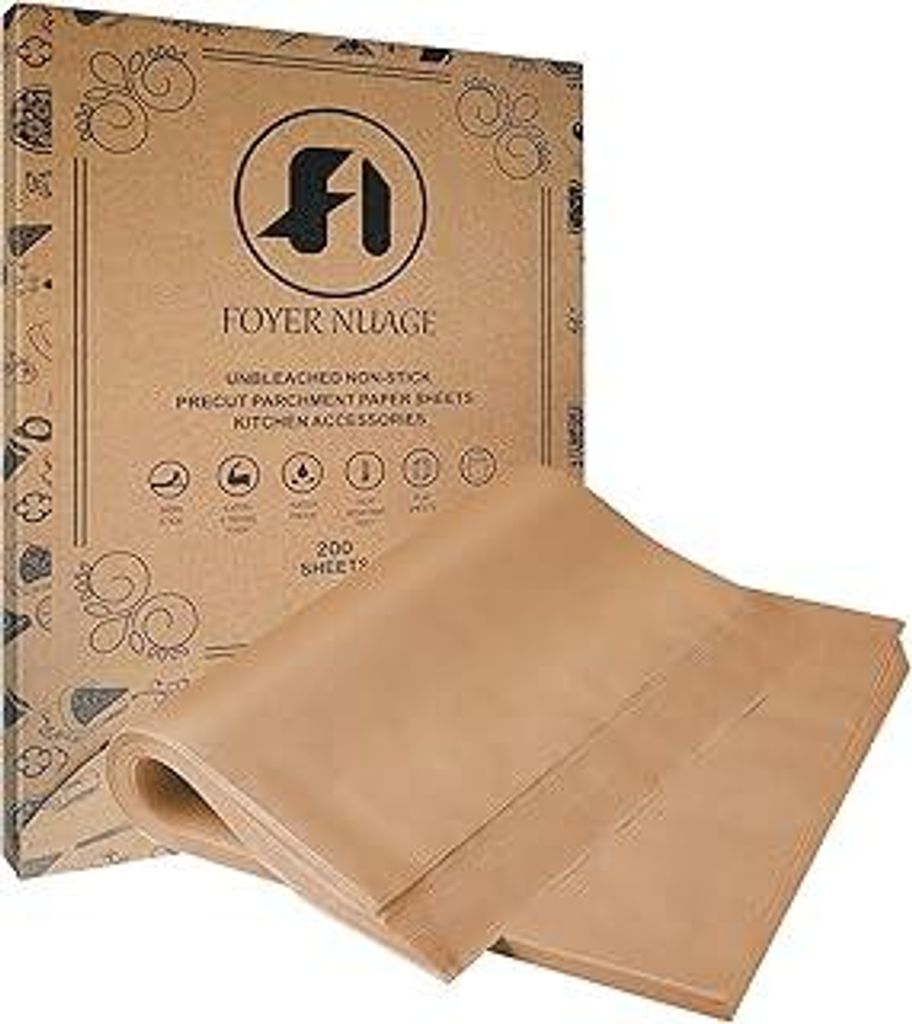 200 Stück ungebleichte Pergamentpapier-Backblätter, 20x30cm Backpapier, Vorgeschnittene Antihaft-Pergamentblätter zum Backen, Kochen, Grillen, F...