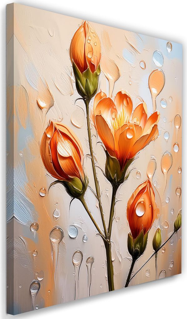 Leinwandbild Tulpe Blume Tropfen Orange 40x60 Feeby Orange bild für die wand bereit zum aufhängen